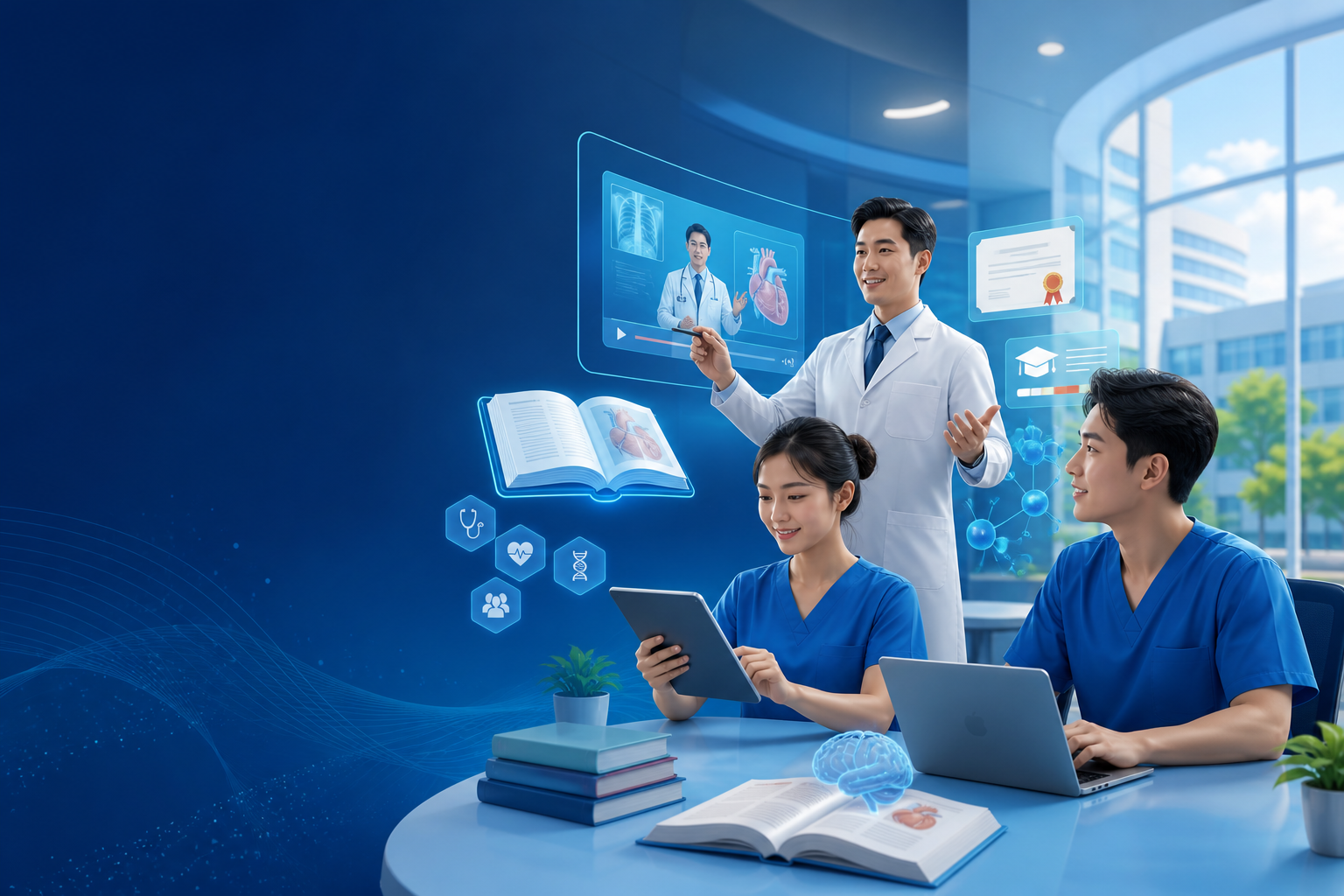 Giảng viên và nhân viên y tế học tập trên nền tảng số